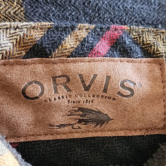 Orvis Gold Herringbone Plaid 100% Cotton Flannel Shirt - Picture 4 of 6